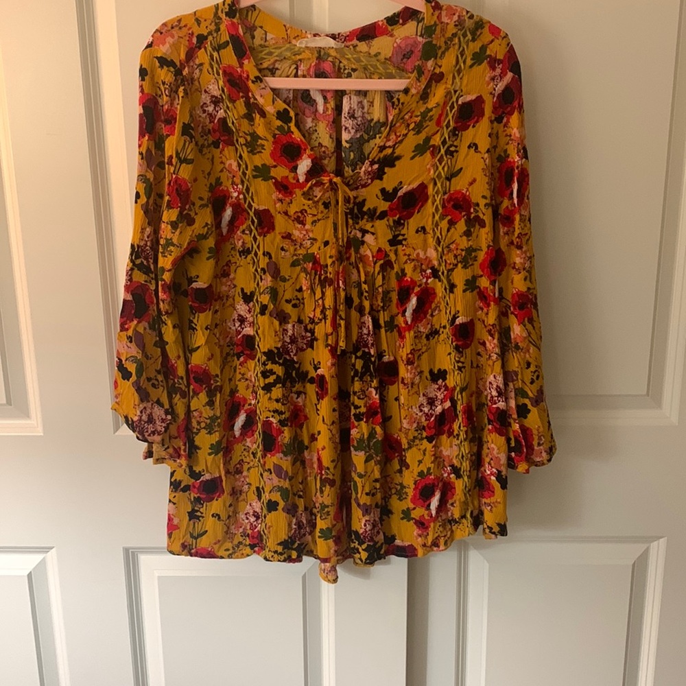Gold and red flowy floral top